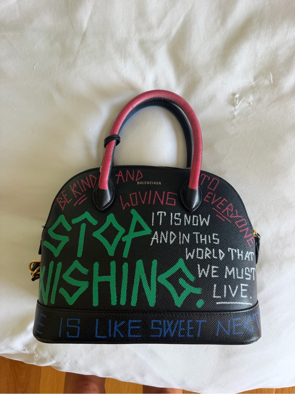 Balenciaga Ville with Pink Handles and Green & Blue Graffiti LIMITED EDITION